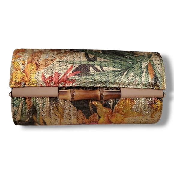 Sondra Roberts Handbags - Sondra Roberts Tropical Bamboo Jungle Artistic Clutch with Magnetic Closure